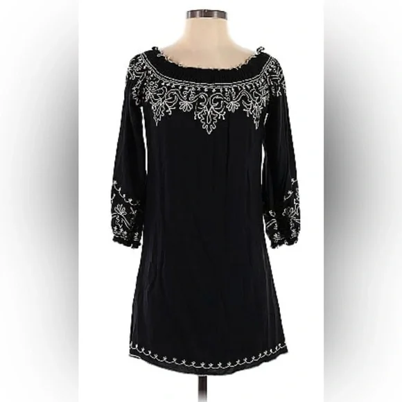 Lucky Brand | Dresses | Lucky Brand Womens Size S Onoff Shoulder Black  Embroidered 34 Sleeve Dress | Poshmark